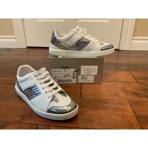 Giorgio Armani White/Silver Leather Lace-Up Sneakers, Sz 7(US) 37(EU) NWT! $775